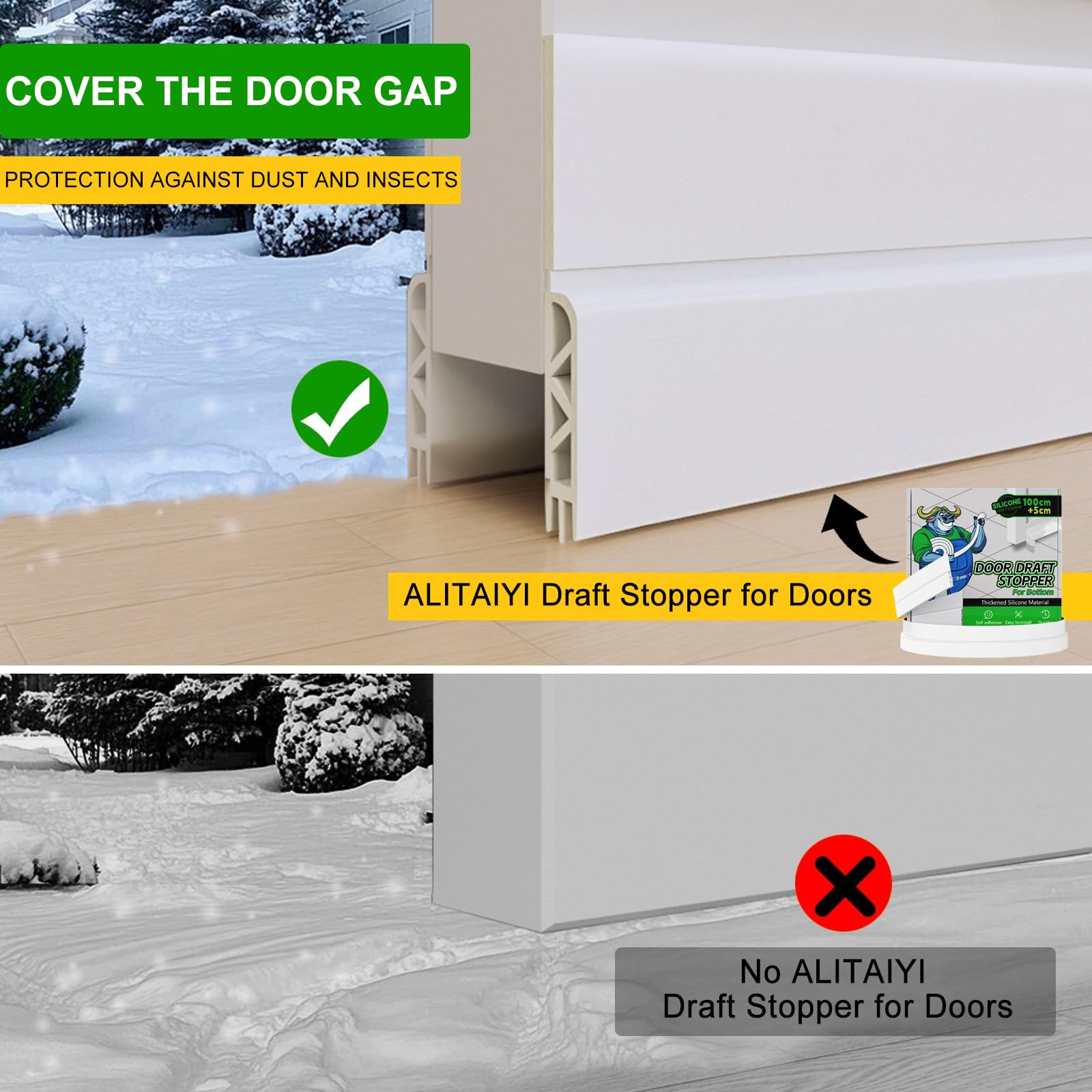 ALITAIYI Draft Excluder for Doors,Premium Silicone Door Draft Excluder Strip,Door Sealing Strip for Energy Efficiency,Draught Excluder to Block Drafts & Sound Proofing - Image 3