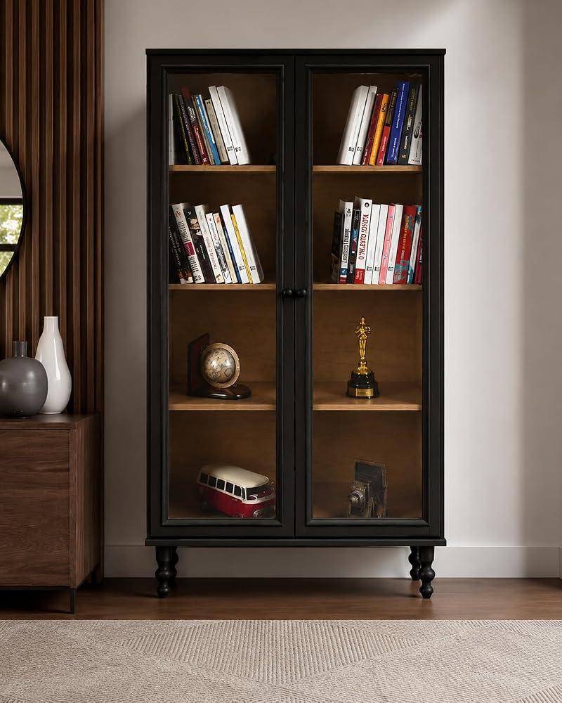Estante Para Livros Ditália 2 Portas Vidro E-957 Cor:preto em oferta