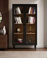 Estante Para Livros Ditália 2 Portas Vidro E-957 Cor:preto