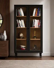 Estante Para Livros Ditália 2 Portas Vidro E-957 Cor:preto