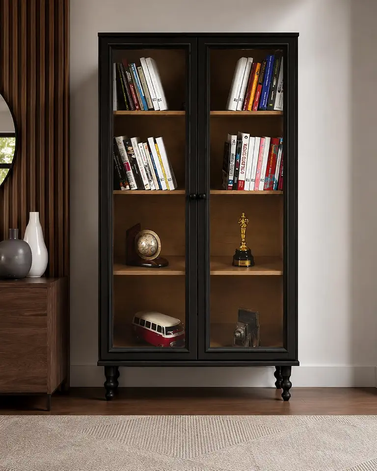 Estante Para Livros Ditália 2 Portas Vidro E-957 Cor:preto