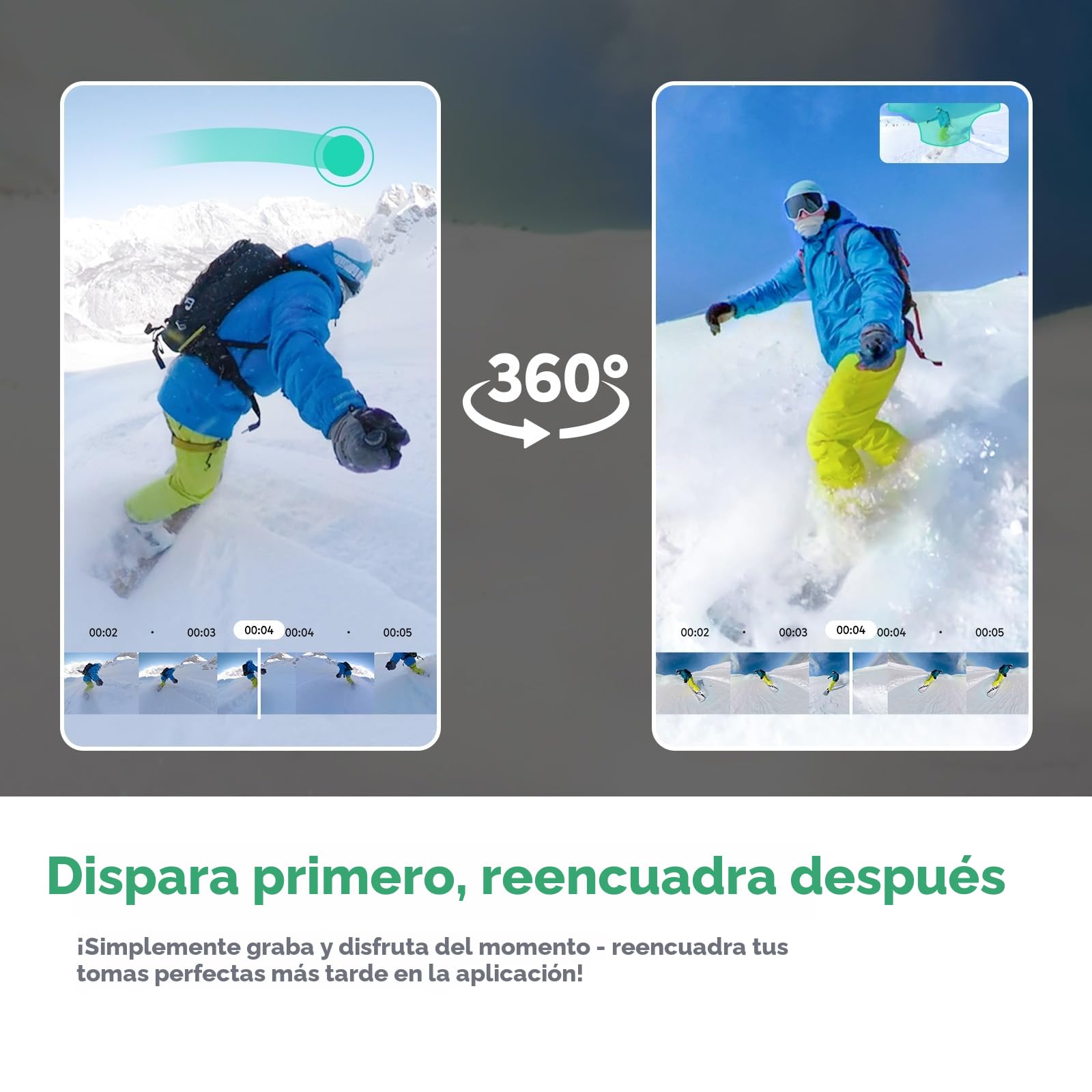 AKASO 360 Cámara de acción 360 con 256GB microSDXC U3 Tarjeta de Memoria, Sensor de 1/2", 5.7K 360, Fotos 72MP, Pantalla táctil de 2.29", Cámara Deportiva 360, Estabilización, para Deportes