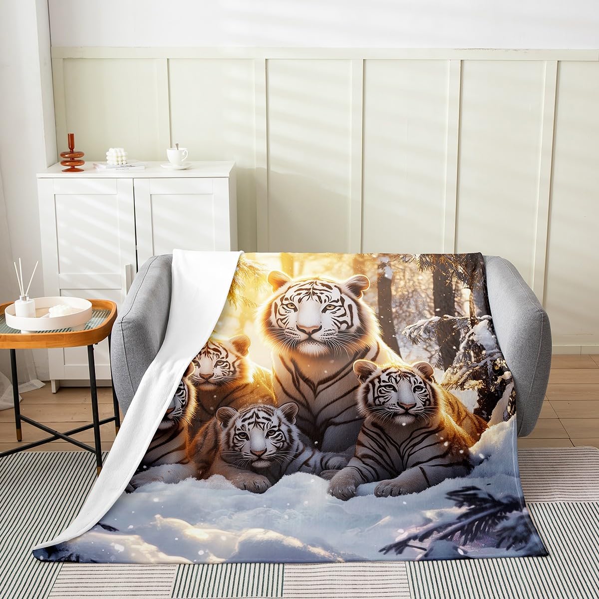 Couverture tigre blanc anti-froid flanelle Loussiesd douce pour bébé