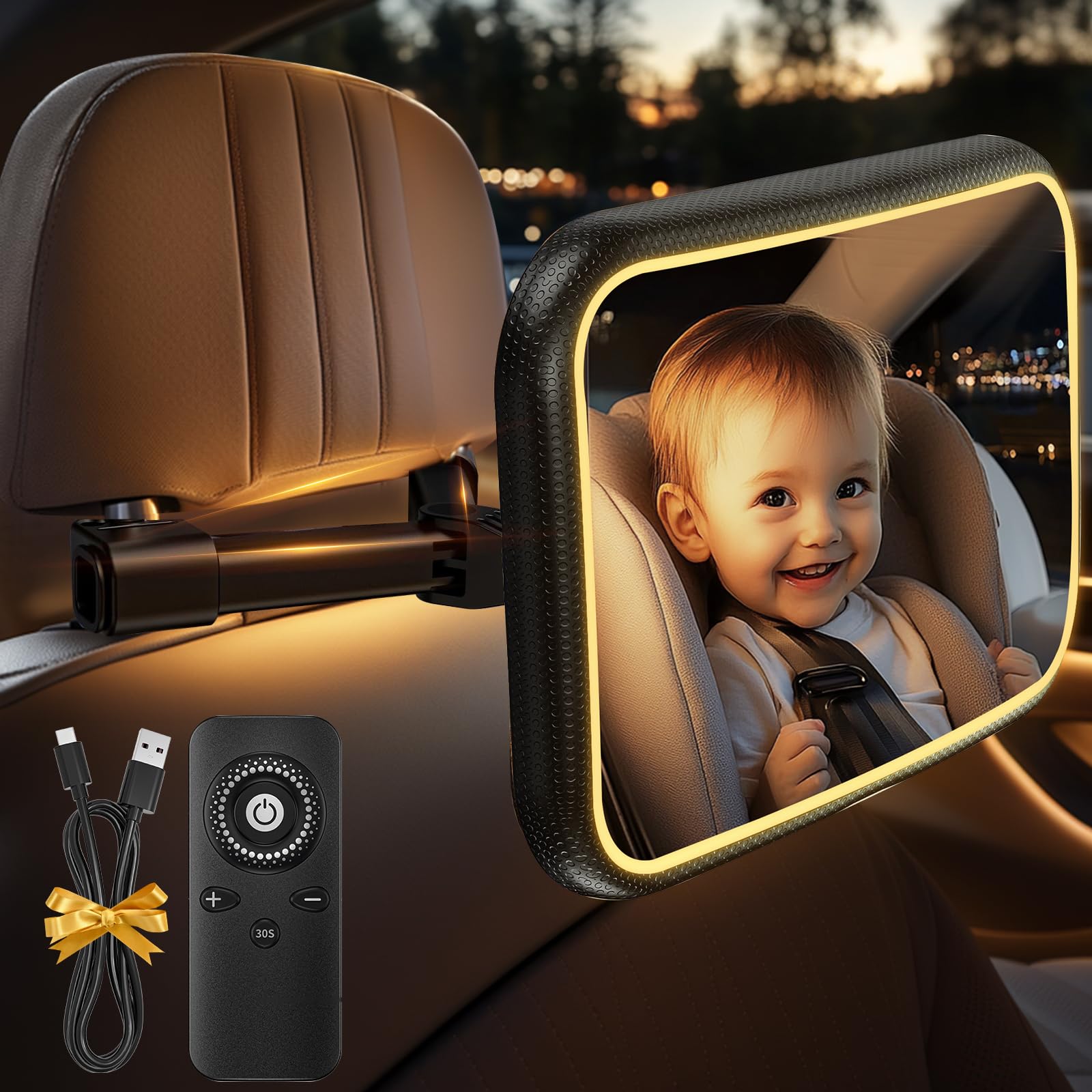 Specchietto Retrovisore Bambini Specchio Auto Bambino con Luce Specchio Retrovisore Bambino 360° Orientabili e Infrangibile Specchio Macchina Neonati Sedile Posteriore Ampio e Chiaro (A)