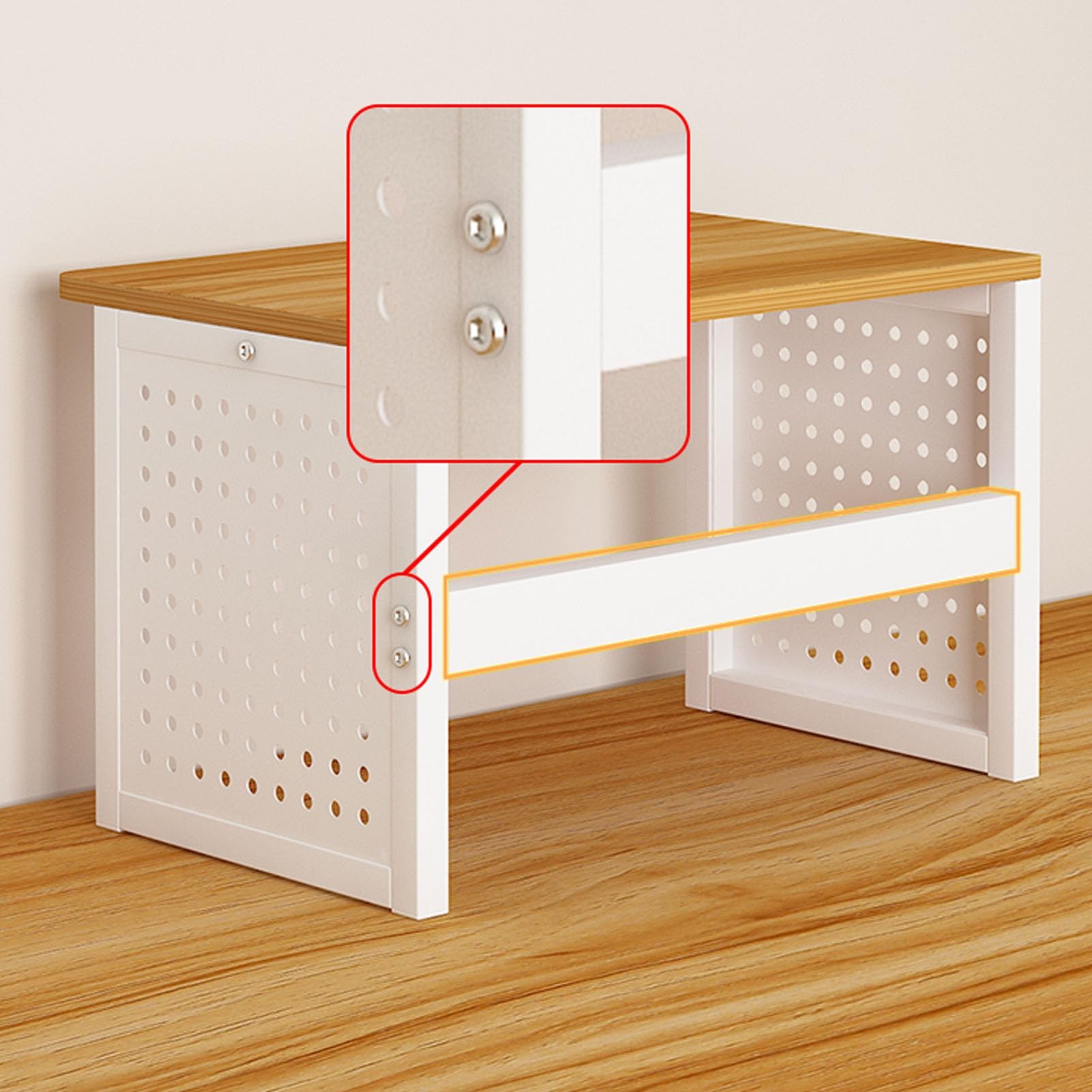 Supporto per stampante regolabile con pannelli forati, organizer da scrivania per ufficio e casa, finitura in legno naturale, adatto a stampanti e forniture per ufficio, 50 x 32 x 40 cm