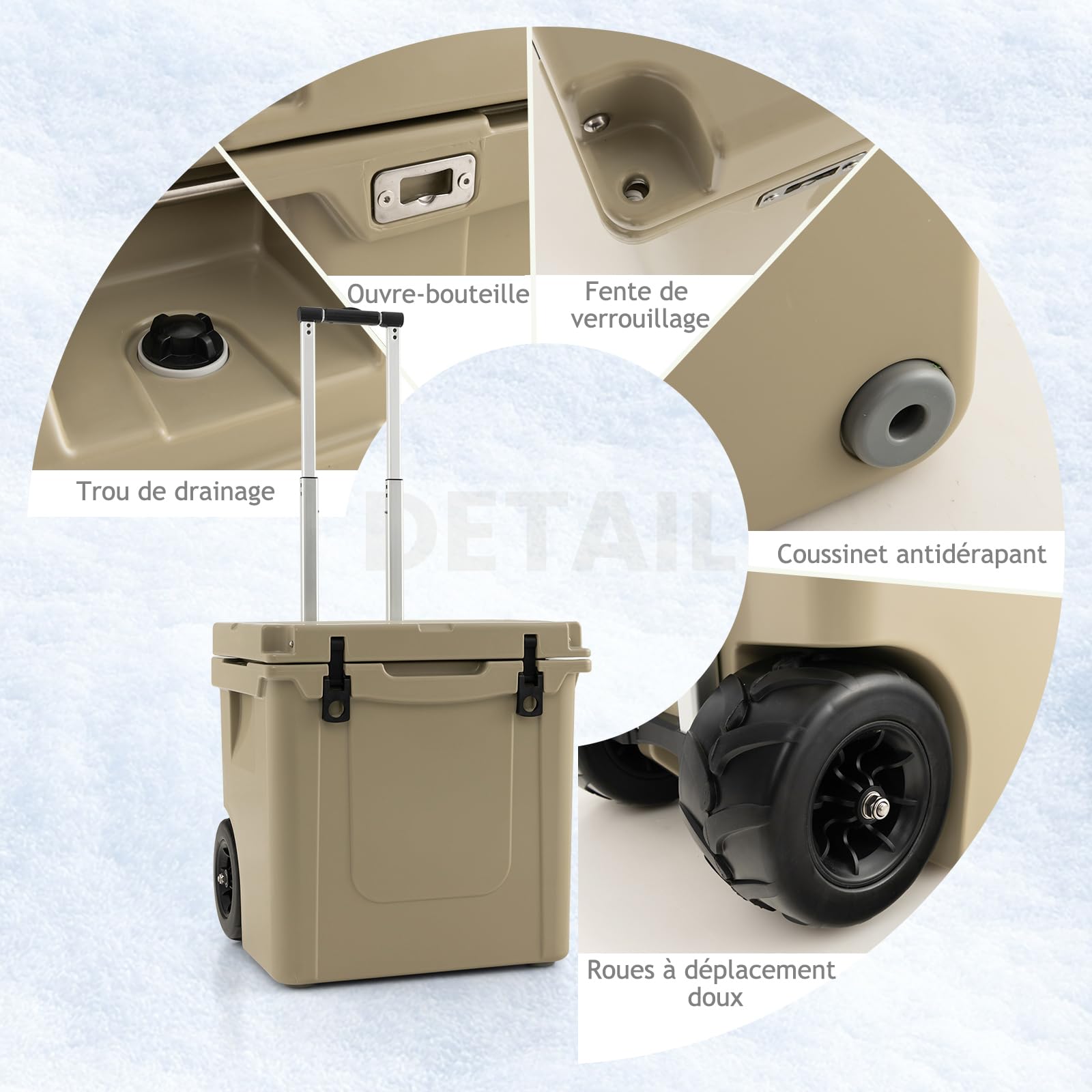 GYMAX Glacière Portable à roulettes 43 L, Boîte Isotherme avec Roues & Poignée Réglable en 3 Positions & Verrouillage & Trou de Drainage, pour Camping/Pêche/Voyage/Pique-Nique