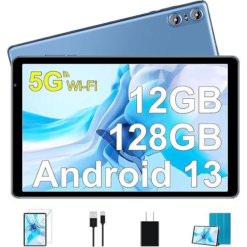 2024 Tablet 10 Inch Android 13 Tablet PC 12GB RAM + 128GB ROM TF 1TB Octa-Core 2.0 GHz, Bluetooth 5.0 | 5G WiFi | 6000mAh | 1280 * 800 | 5MP+8MP, Tablet with Case Blue