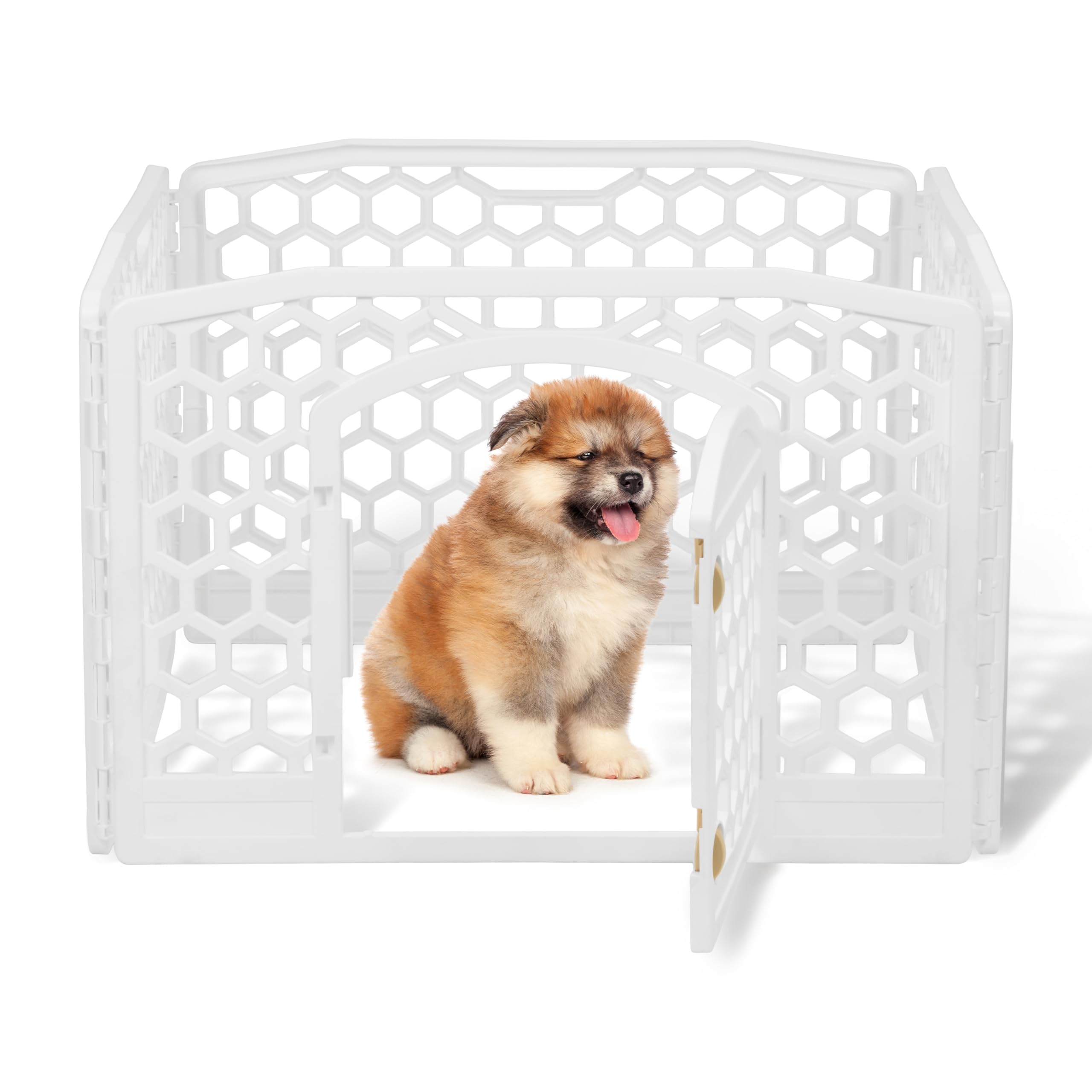 Iris Ohyama, Parque para Perros Interiores, Exterior con 4 Paneles y Puerta Cerrada, H58cm, Blanco, Jaula, Enclos, Cierre para Perros, Cachorro, Gato, Conejo, Mascotas, Plástico, CI-​584HC