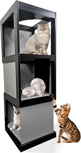 Skywin Moderno poste rascador para gatos negrogris, torre de escalada para gatos, ideal para soporte de gato, casa de gato o rascador de gatos,