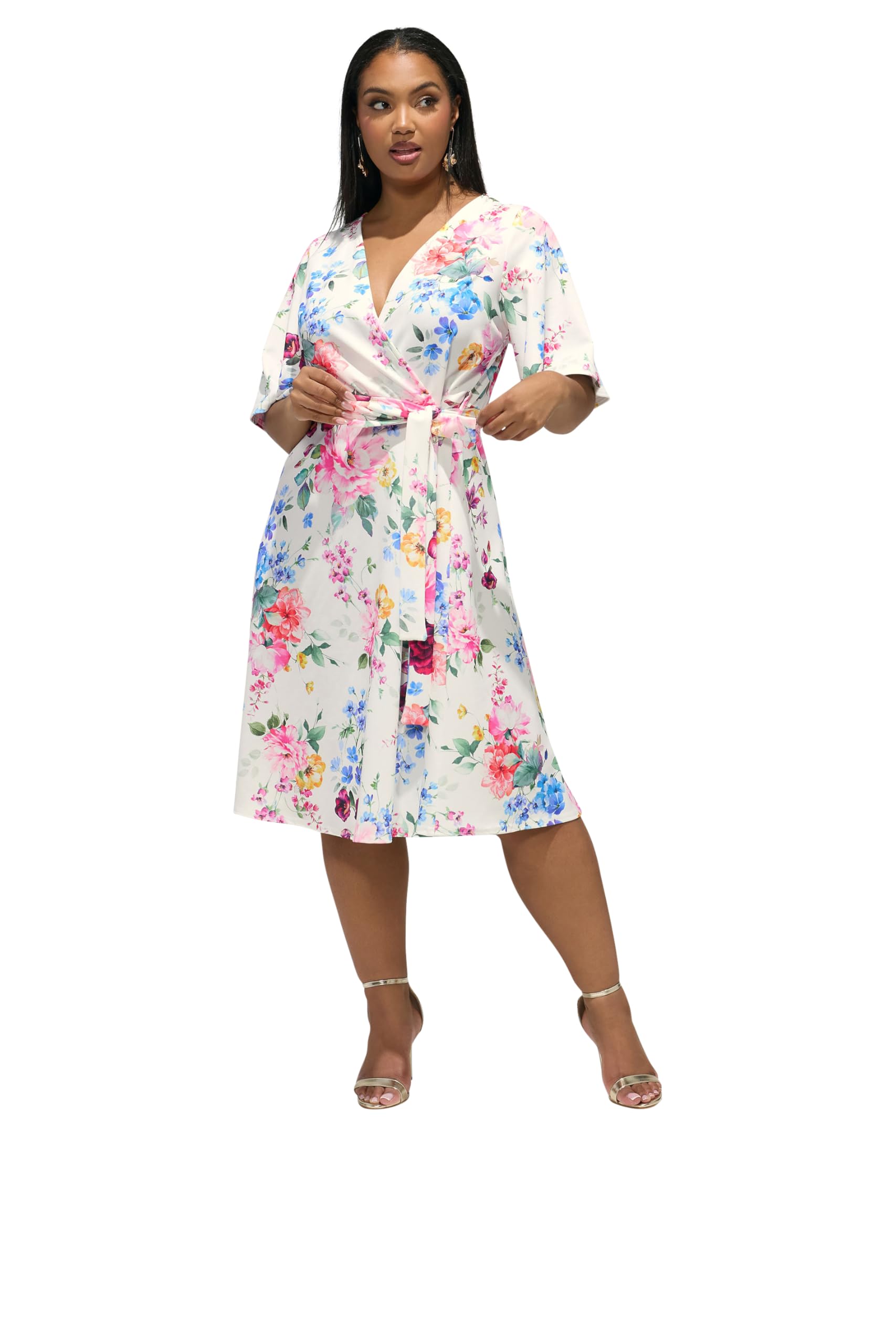 Yours London Curve Floral Wrap Skater Dress - Women's - Plus Size Curve White