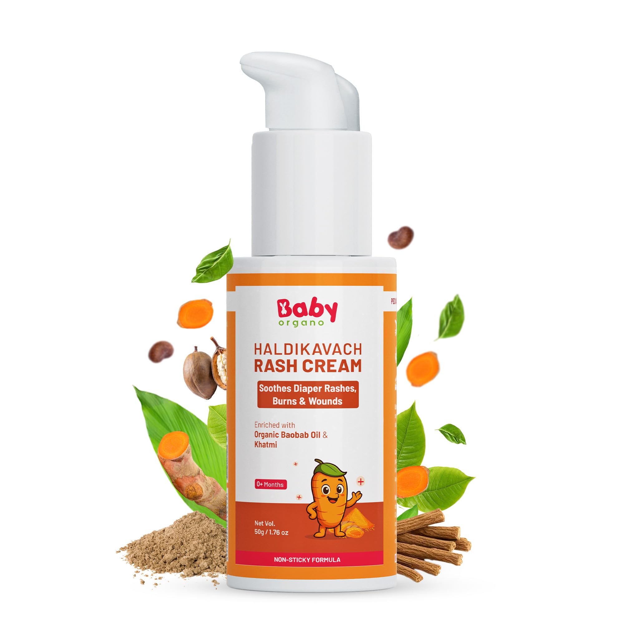 BabyOrgano Diaper Rash Cream Effective for 0+ months Babies Kids and Adults 50 gm | Soothes Burns Wounds And Faster rash Healing with Baobab Oil & Khatmi