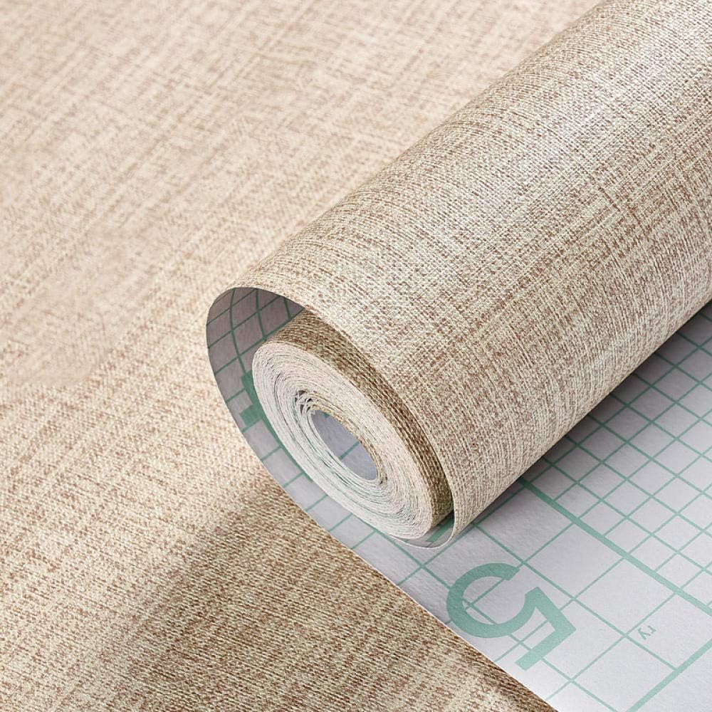 NKJBUVT Wallpaper 10M Warm Bedroom Simple Plain Color Linen Khaki Waterproof Self-Adhesive Wallpaper