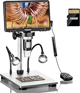 DM9 7" LCD Digital Microscope 1200X, 1080P Coin Microscope Magnifier, 12MP Ultra-Precise Focusing Soldering Microscope for Adult, PC View, 32GB