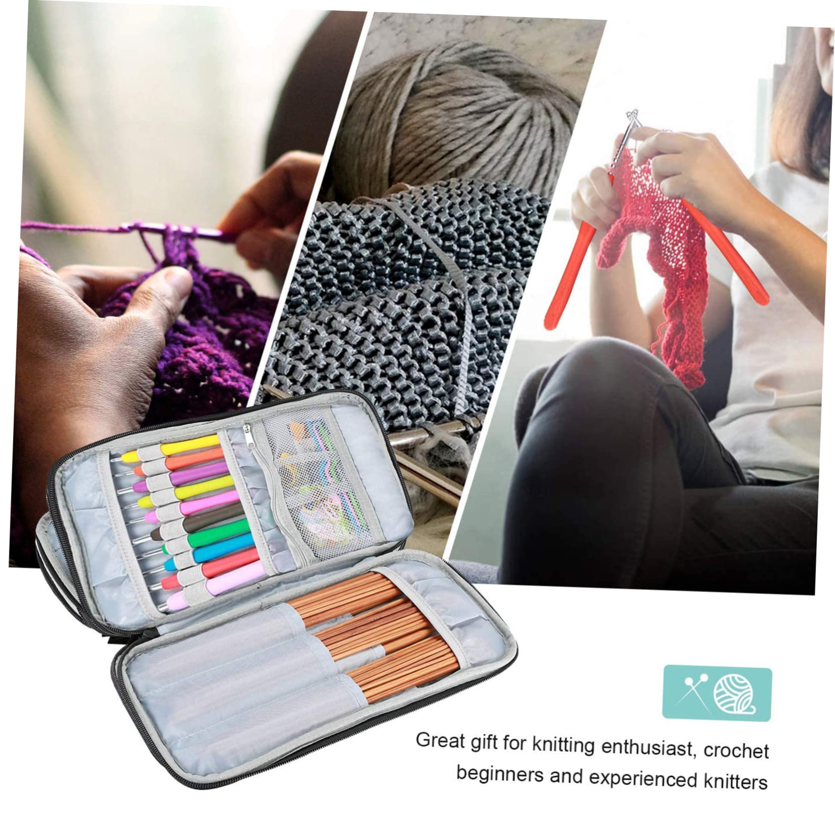 KALLORY Travel Craft Tools Bag for Crochet Beginners Crochet Hooks Organizer Storage Pouch