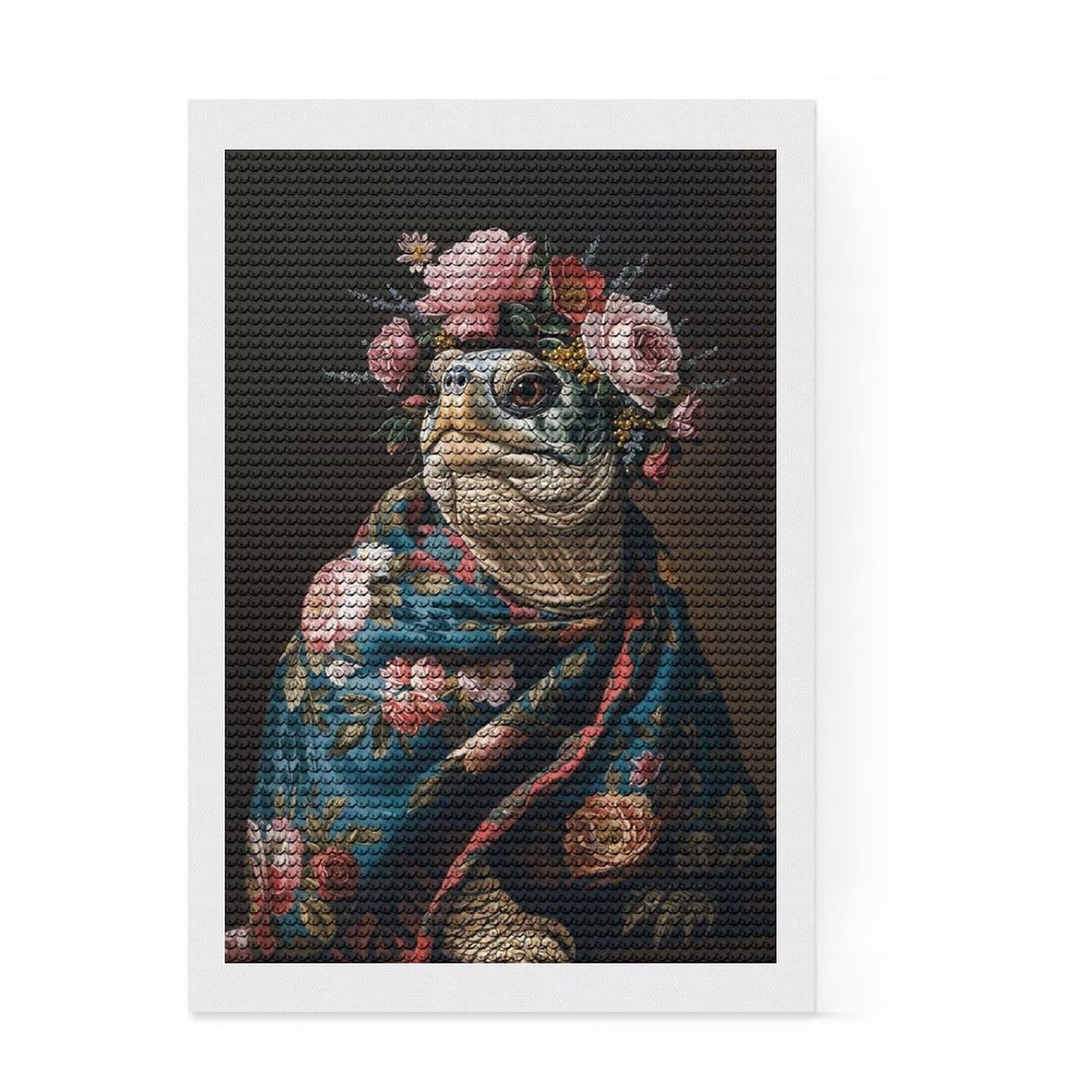 Junmoney Turtle with Flowers 5D Diamond Painting Kit 8"x12", for Teens, Living Room Decor, Full Kit Included, Artistic Hobby, Leisure Activity