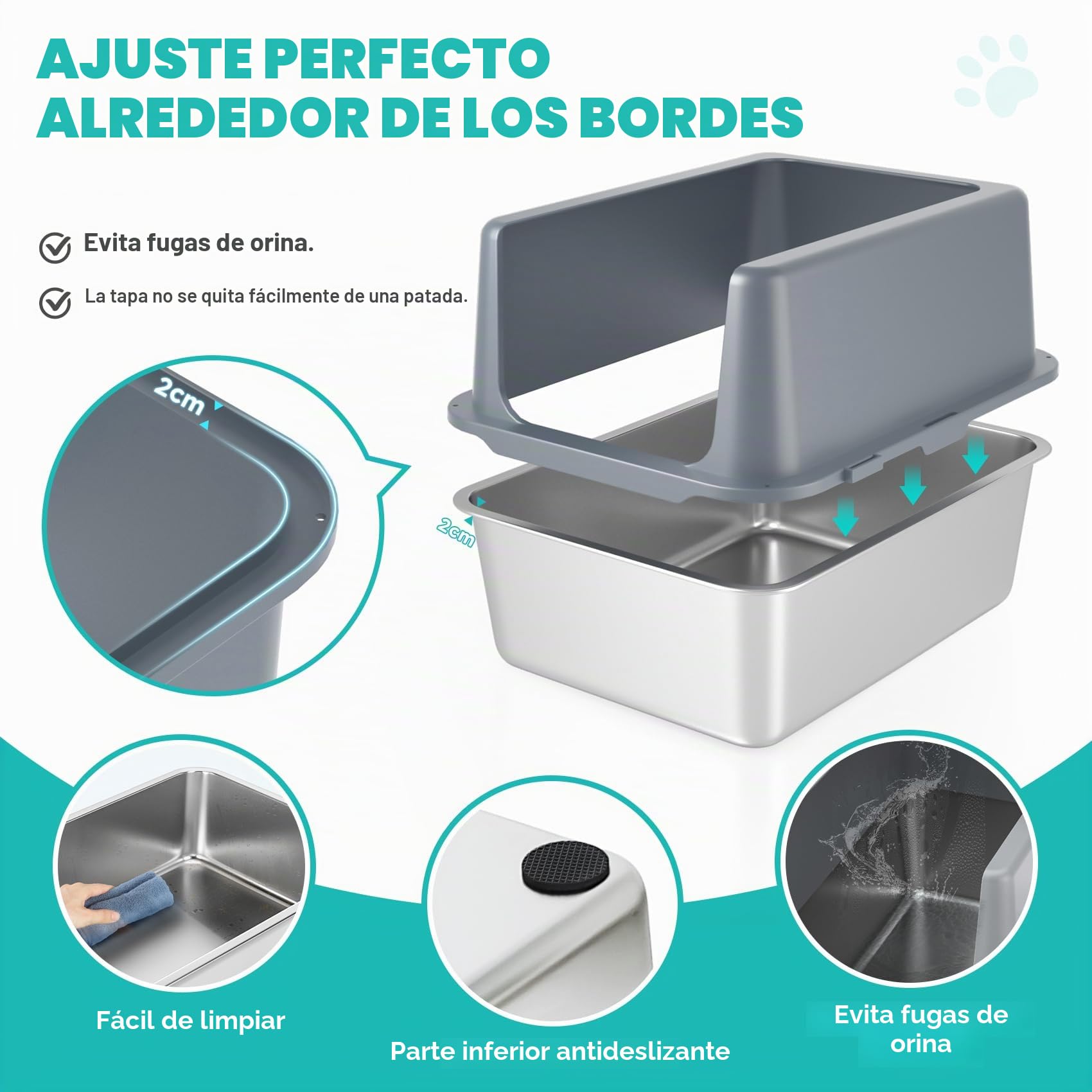 Caja de Arena con Tapa, Caja de Arena de Acero Inoxidable, 12 Pulgadas | bandeja de metal, fácil de usar