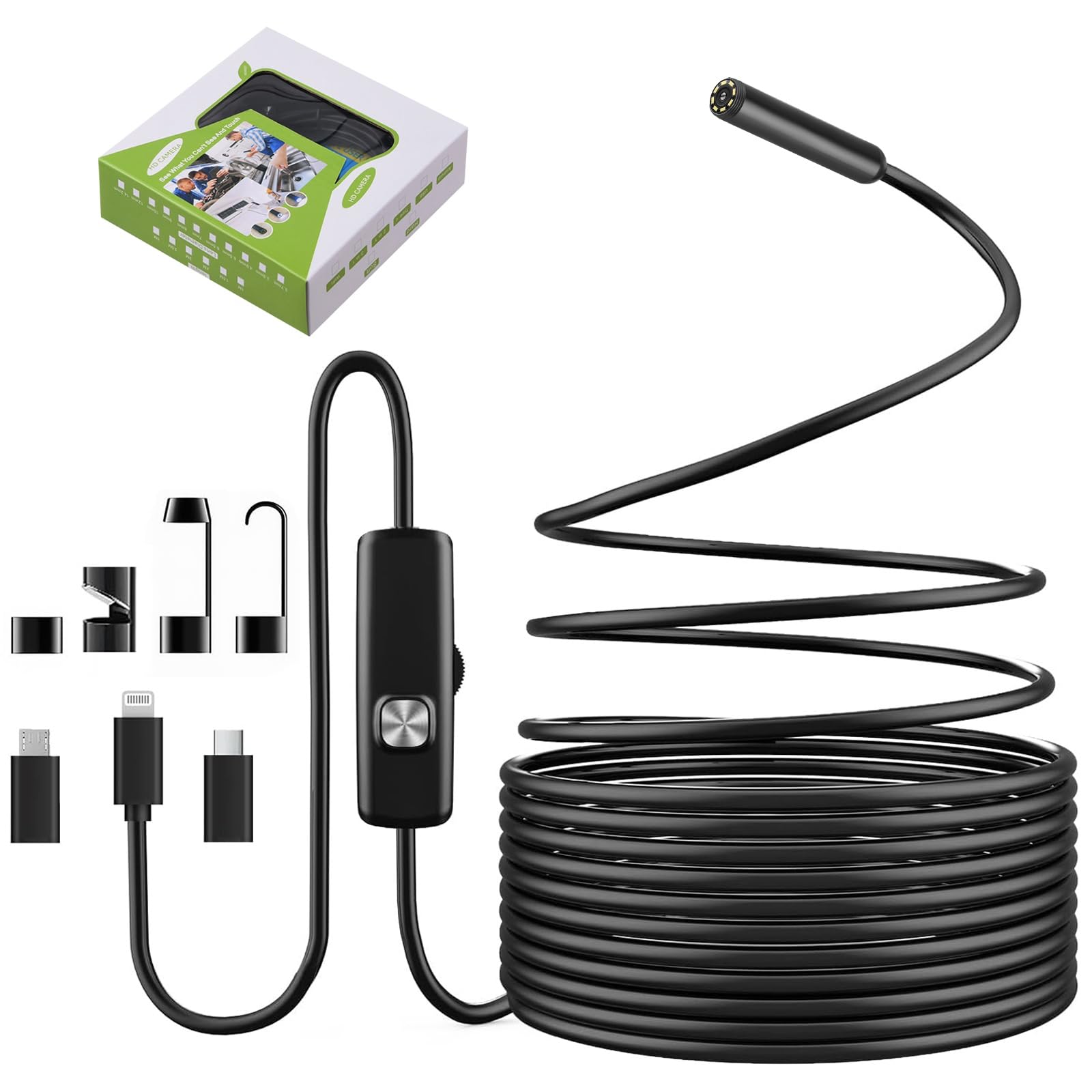 Endoscopio Professionale 10M per Smartphone | Sonda con Telecamera Ispezione Tubi 1080P HD - Telecamera Endoscopica Impermeabile IP67 con 8 LED, Magnete e Gancio per Motori, Tubature, Scarichi