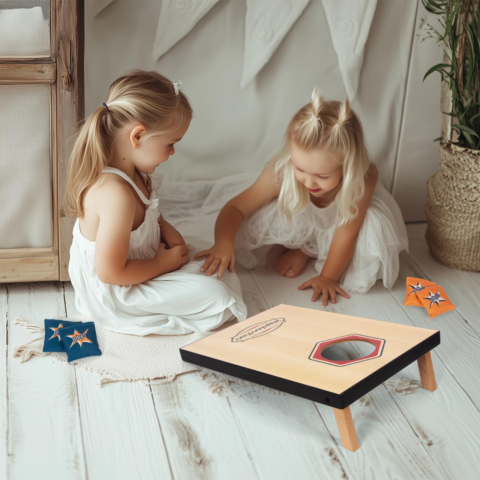 Gioco di Cornhole da Esterno per Bambini e Adulti con 8 Sacchi di Sabbia e 2 Tavole da Cornhole, Gioco da Spiaggia