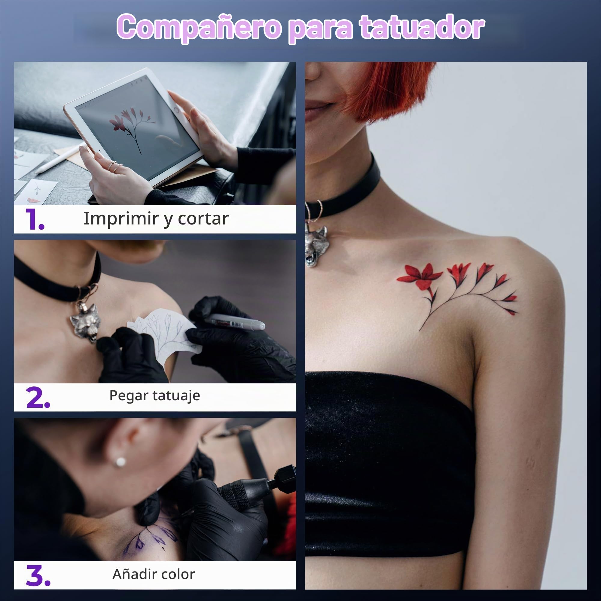 M08F Termocopiadora Tattoo Bluetooth Impresora Tattoo Impresora Tatuajes para Tatuajes DIY, Impresora Portátil Maquina Tatuar, Compatible con Smartphone y PC, con 10 Unidades A4 Papel Tatuaje
