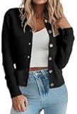 Women’s Long Sleeve Crew Neck Cardigan Classic Retro Button Open Front Casual Knit Shrugs Sweaters S-2XL