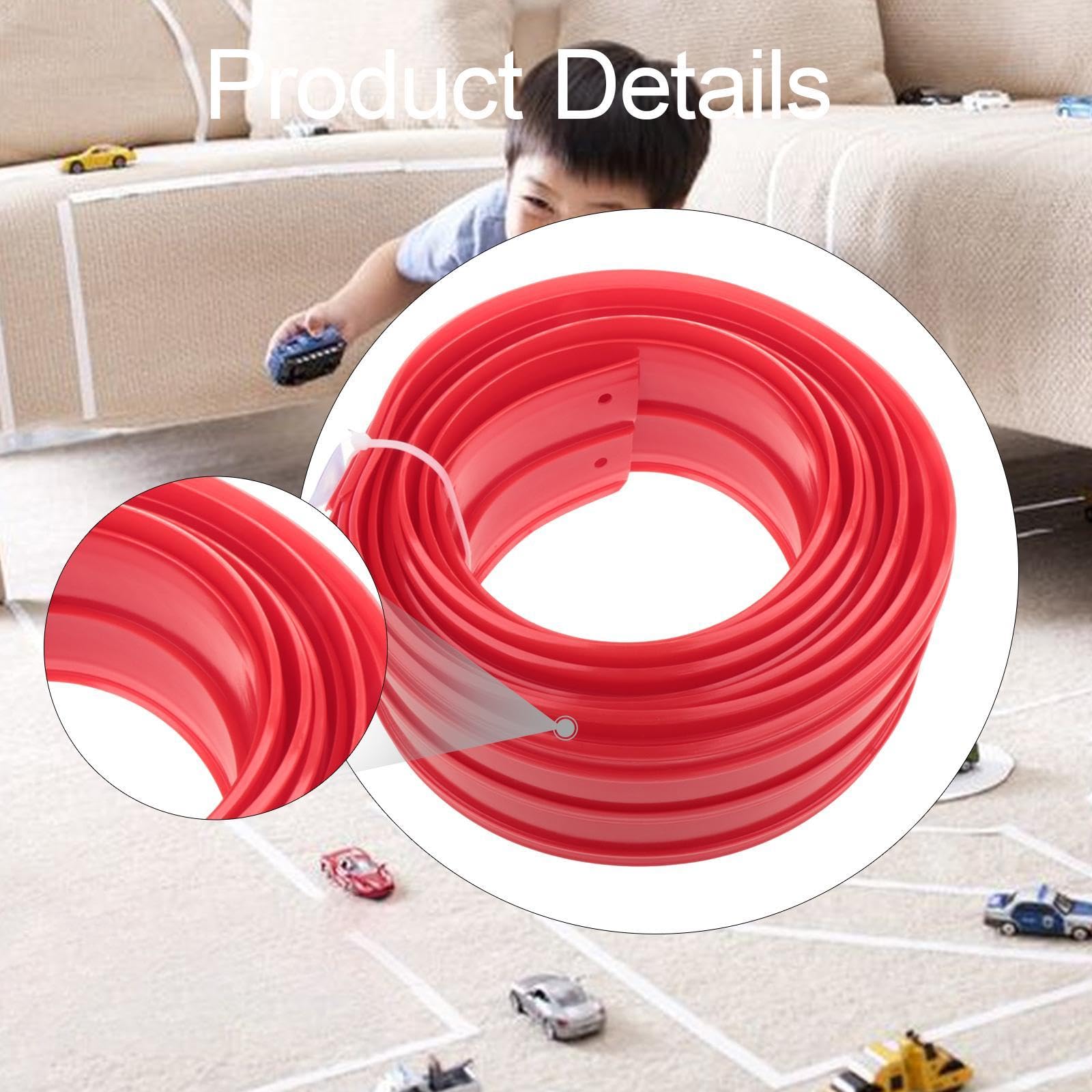 Pista de Carreras Flexible de 4,5 Metros con 4 Coches de Aleación, Kit de Construcción con Ventosas, Juguete Portátil para Niños, Rojo
