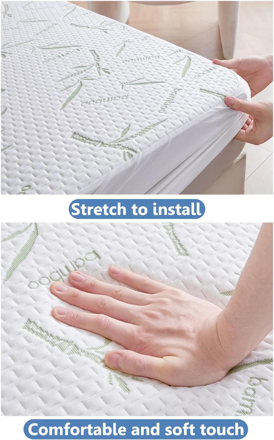 ,White,152 * 203 * 46cm/Queen, Waterproof Mattress Protector for Queen King Mattress Cover Fitted Sheet | bamboo fiber fabric,elastic band,full wrap,tpu waterproof membrane,deep pocket of 11in,dustproof,machine washable