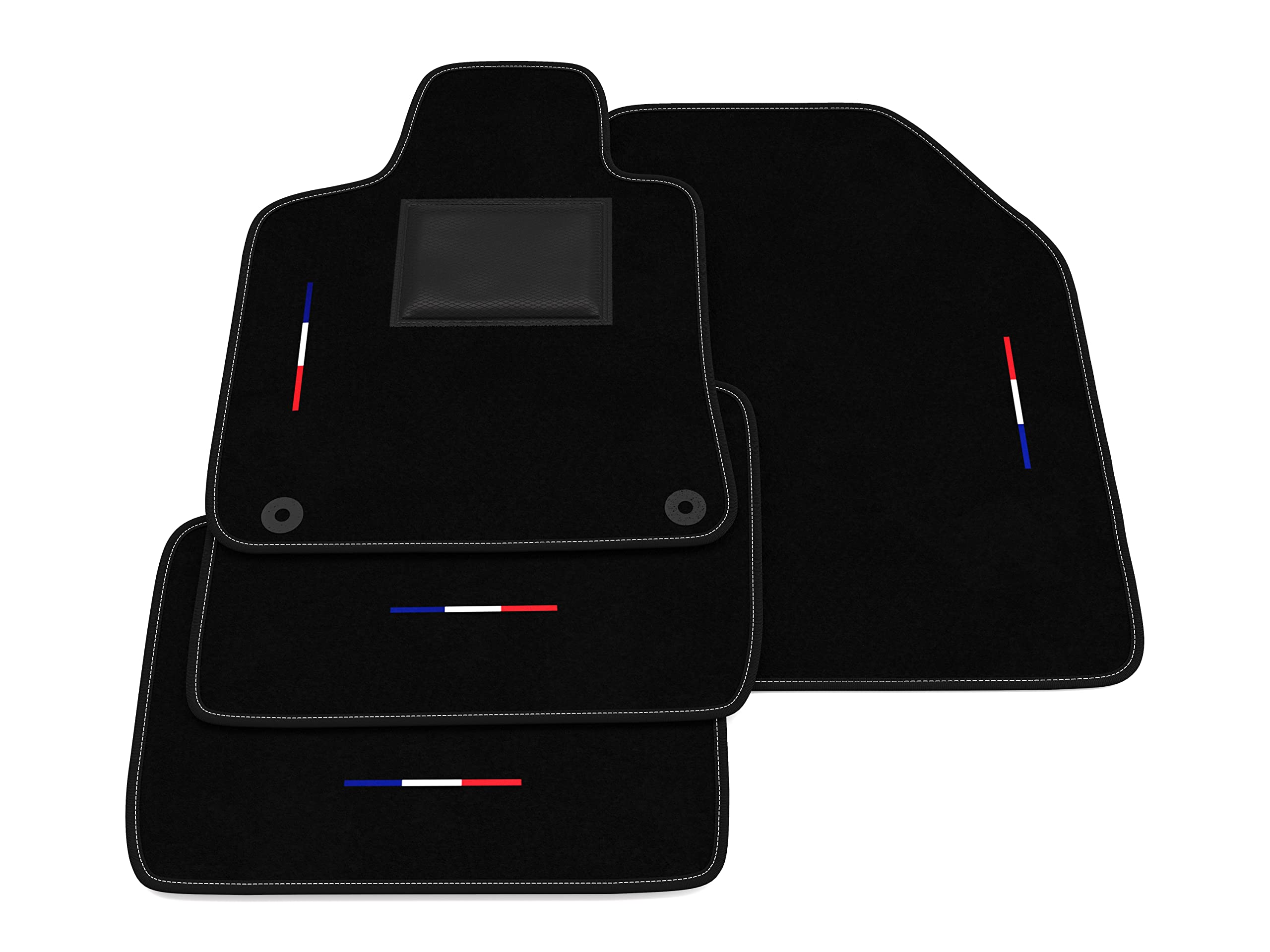 Italian Carpet Tapis compatibles avec Peugeot 508 2019-2022, broderie drapeau kit tapis de voiture, Noir, Velours, Ajustement spécifique au véhicule, 1 unité