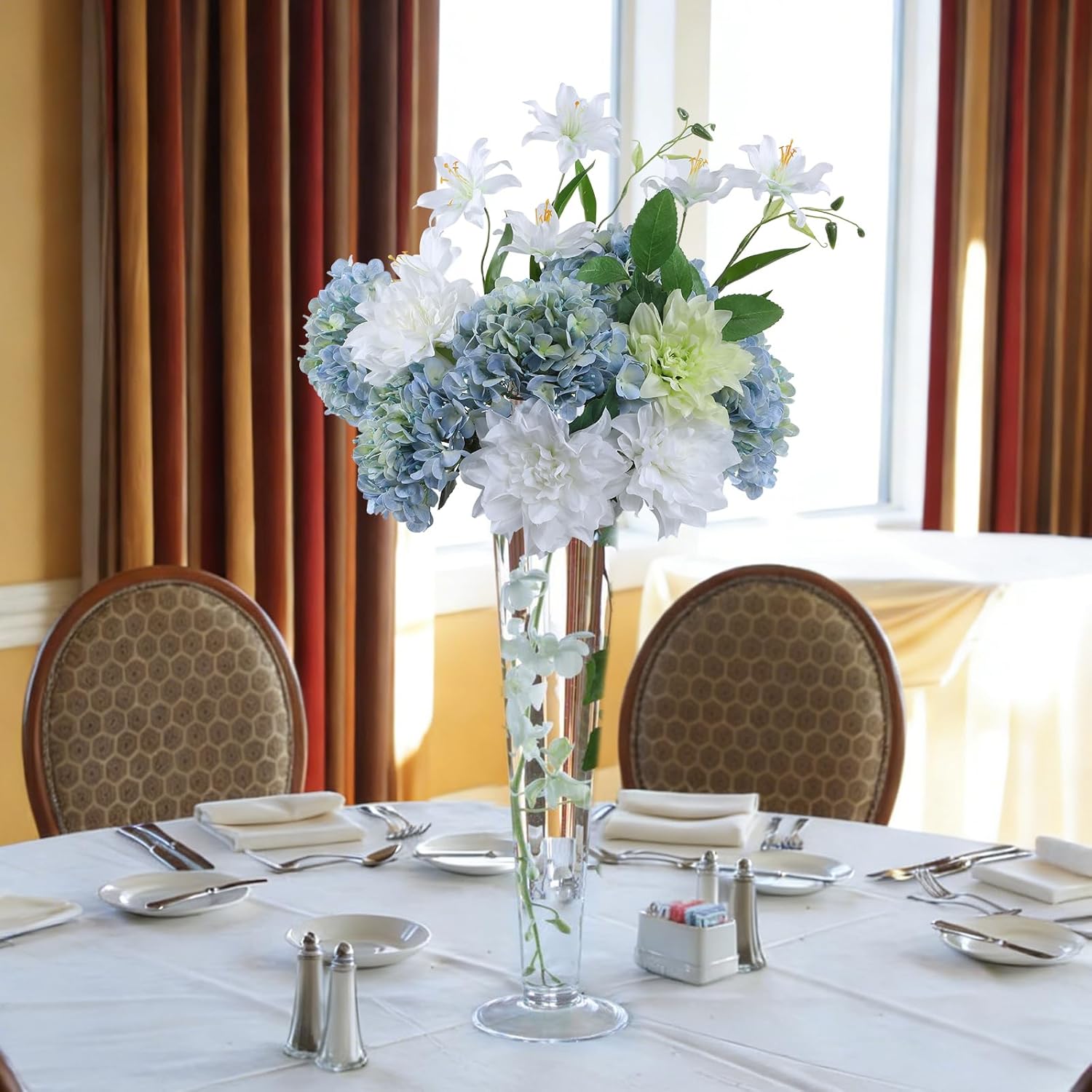 Coferset 3Pcs Hydrangea Artificial Flowers 24.8" Real Touch Faux Hydrangea Latex Fake Flowers with Bendable Stems &Leaves for Wedding Bouquet Centerpieces Home Party Decor(Blue & Green)