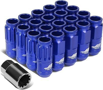J2 Engineering 16Pcs 7075 Aluminum Open End M12 x 1.25 Lug Nuts w/4Pcs Lock Nuts & Key, Blue, Fit Conical Seat, LN-T7-002-125-BL