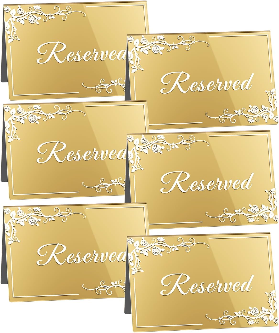 Uniclife 6 Pcs Golden Acrylic Reserved Table Signs, Double Sided Tent