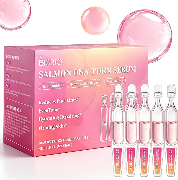 Salmon DNA Serum, PDRN Serum Ampoule for Face, Recombinant Collagen, Hyaluronic Acid, Skin Care For Deep Hydration, Moisturizing, Anti Aging, Firming & Uneven Skin Tone, 0.05 Fl.Oz x 30e