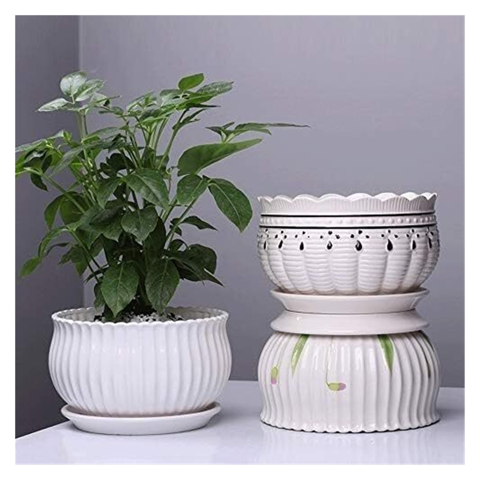 Doniczka, Doniczka o średnicy 14,5 cm, nowoczesny, wykwintny design, biały pojemnik ceramiczny, doniczka do użytku domowego, wazon dekoracyjny