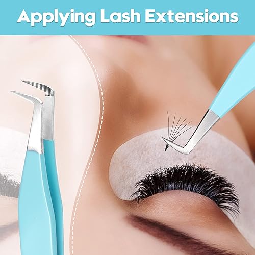 Miniatura 6 de Ms.Queen Pinzas de volumen para extensiones de pestañas, pinzas de agarre de punta de fibra, pinzas de pestañas en forma de L, pinzas de pestañas de