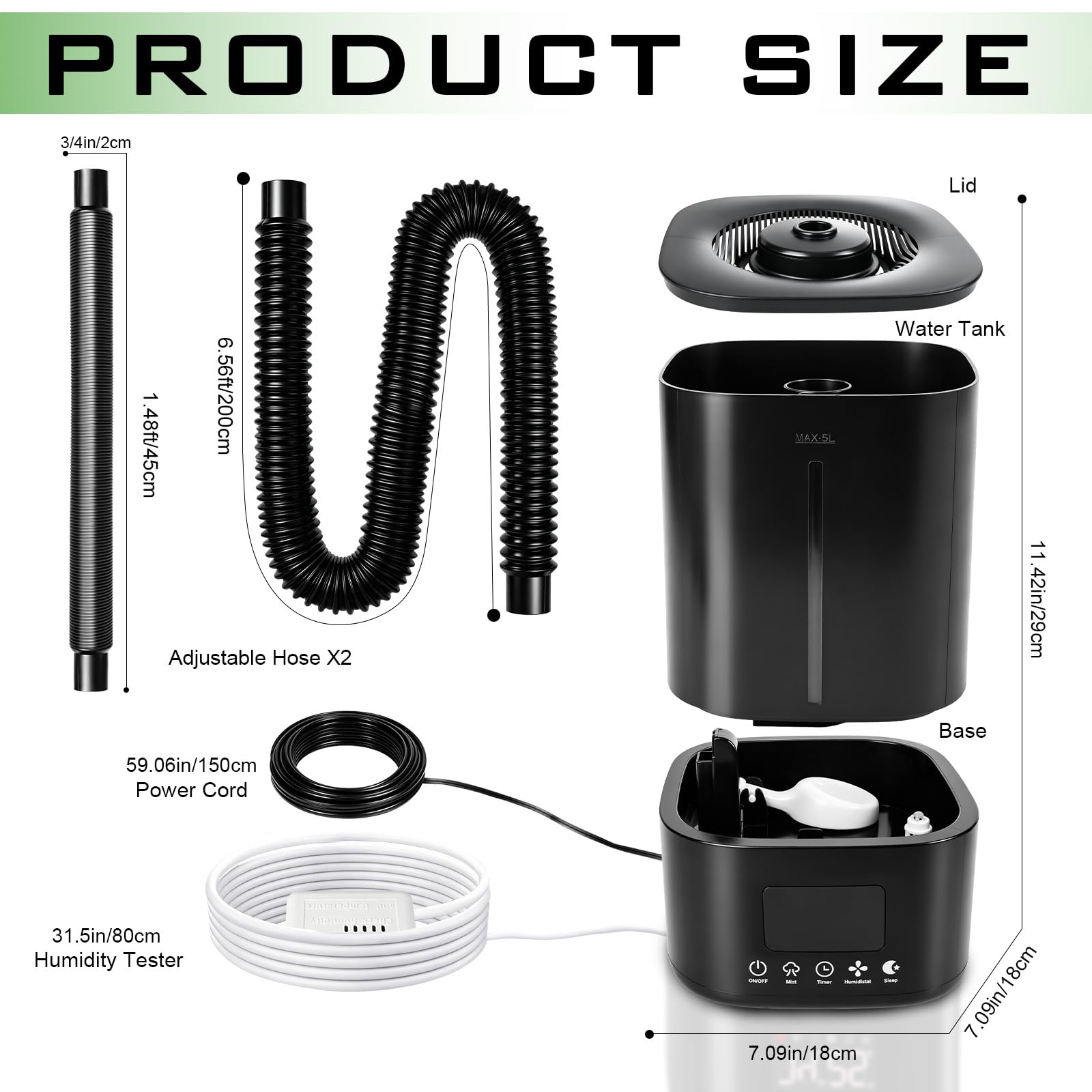 Reptilien Luftbefeuchter, 5L Terrarium Vernebler mit Timer & Externer Feuchtigkeitssensor, Smart Humidifier Pflanzen für Schlangen, Chamäleons, Schildkröten