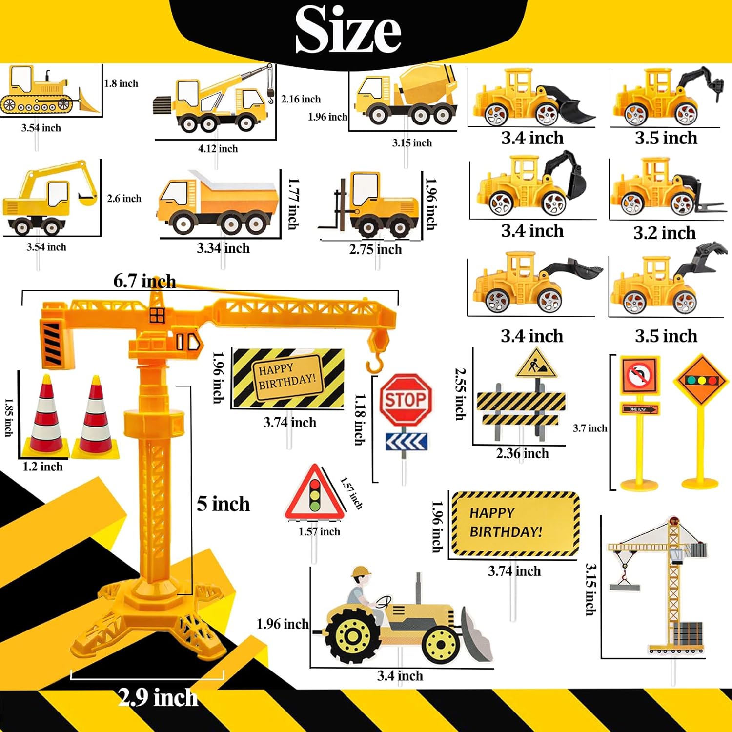 HERCOCCI 25Pcs Construction Cake Topper, Excavator Tower Cupcake Topper image 2