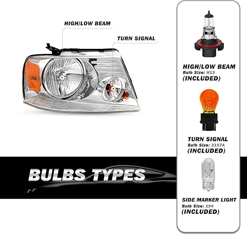 Miniatura 2 de Conjunto de faros delanteros con bombillas compatibles con Ford F150 Pickup 2004-2008Lincoln Mark LT 2006-2008 para el lado del pasajero y del