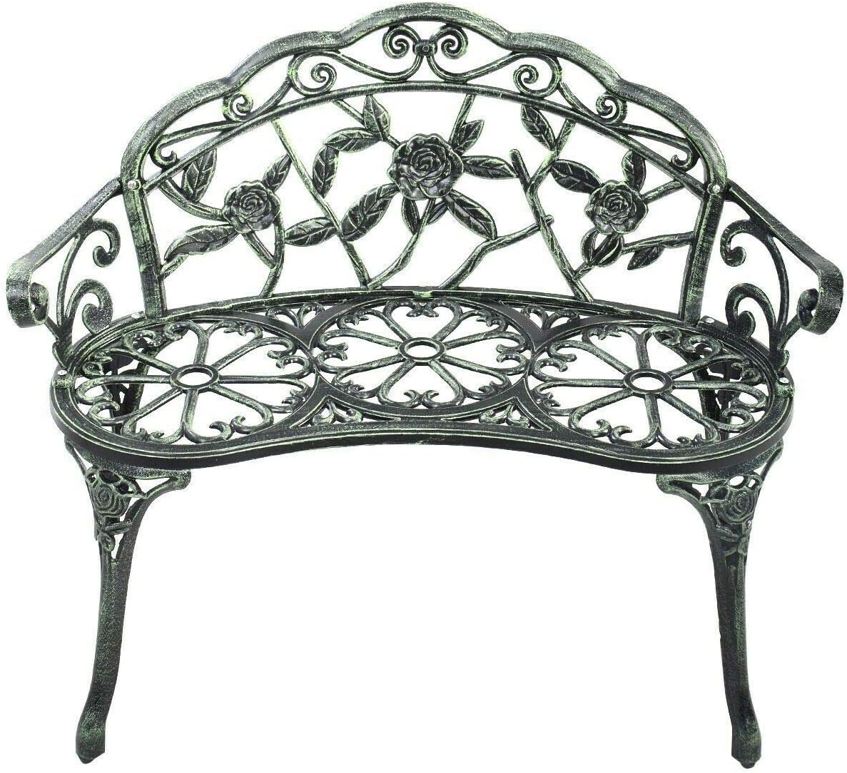 MAREEYA SHOPMAREEYA SHOP Outdoor Garden Bench Chair Loveseat Cast Aluminum Patio Antique Rose