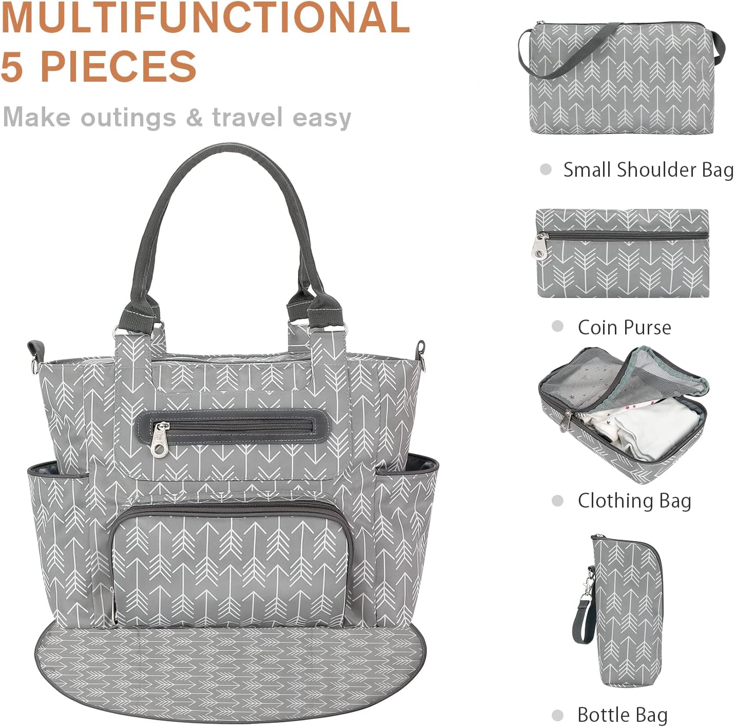 SONARIN 7pcs Diaper Bag Tote Set,Multifunction Baby Nappy Changing Bag Shoulder Handbag Travel Mommy Bag with Bottle Bag