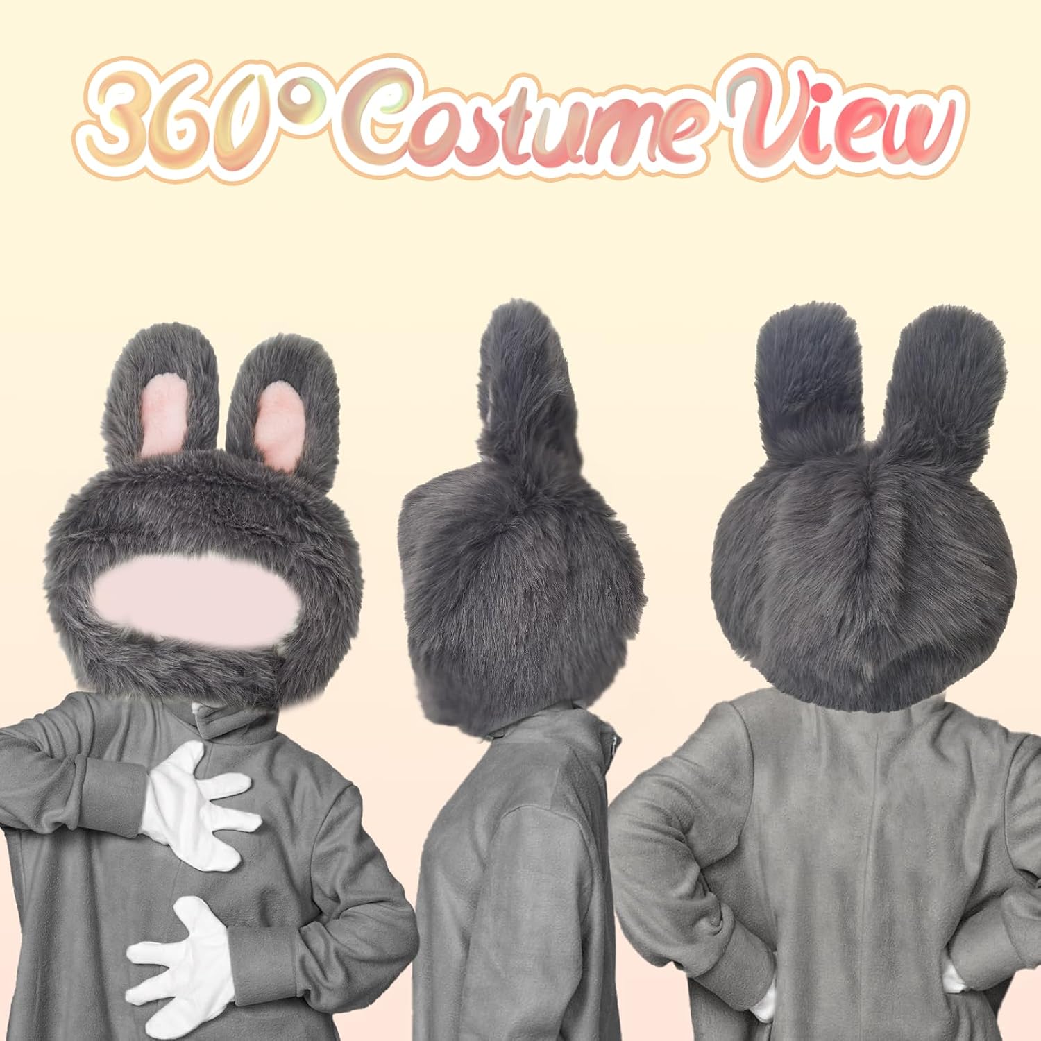 Plush Bunny Hat with Full Face Mask, Cosplay Accessories Compatible with LABUBU Style for Halloween Easter Christmas Party