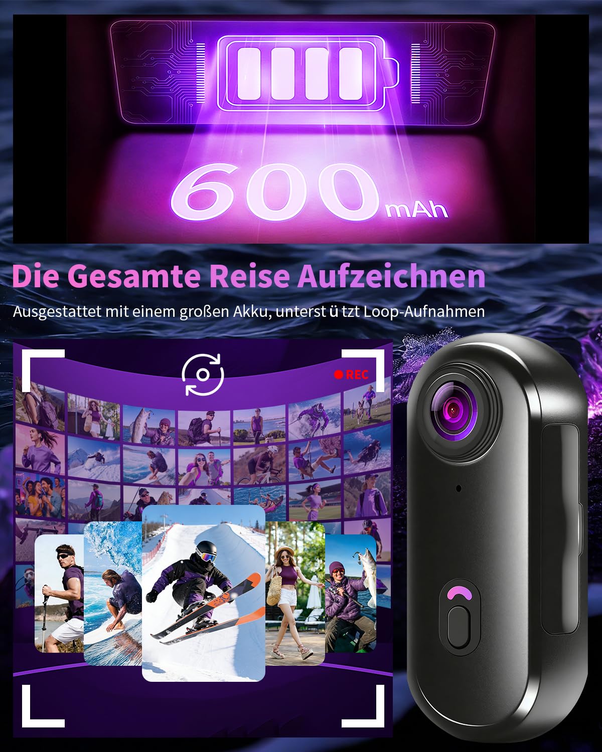 Mini Action Cam 4K, Tragbare Bodycam Körperkamera WiFi, POV Kamera Vlogging Camera Wasserdicht 30M, 120° Weitwinkel Helmkamera Kleine Videokamera für Sport, Vlog, Haustier, Radfahren und Motorradf