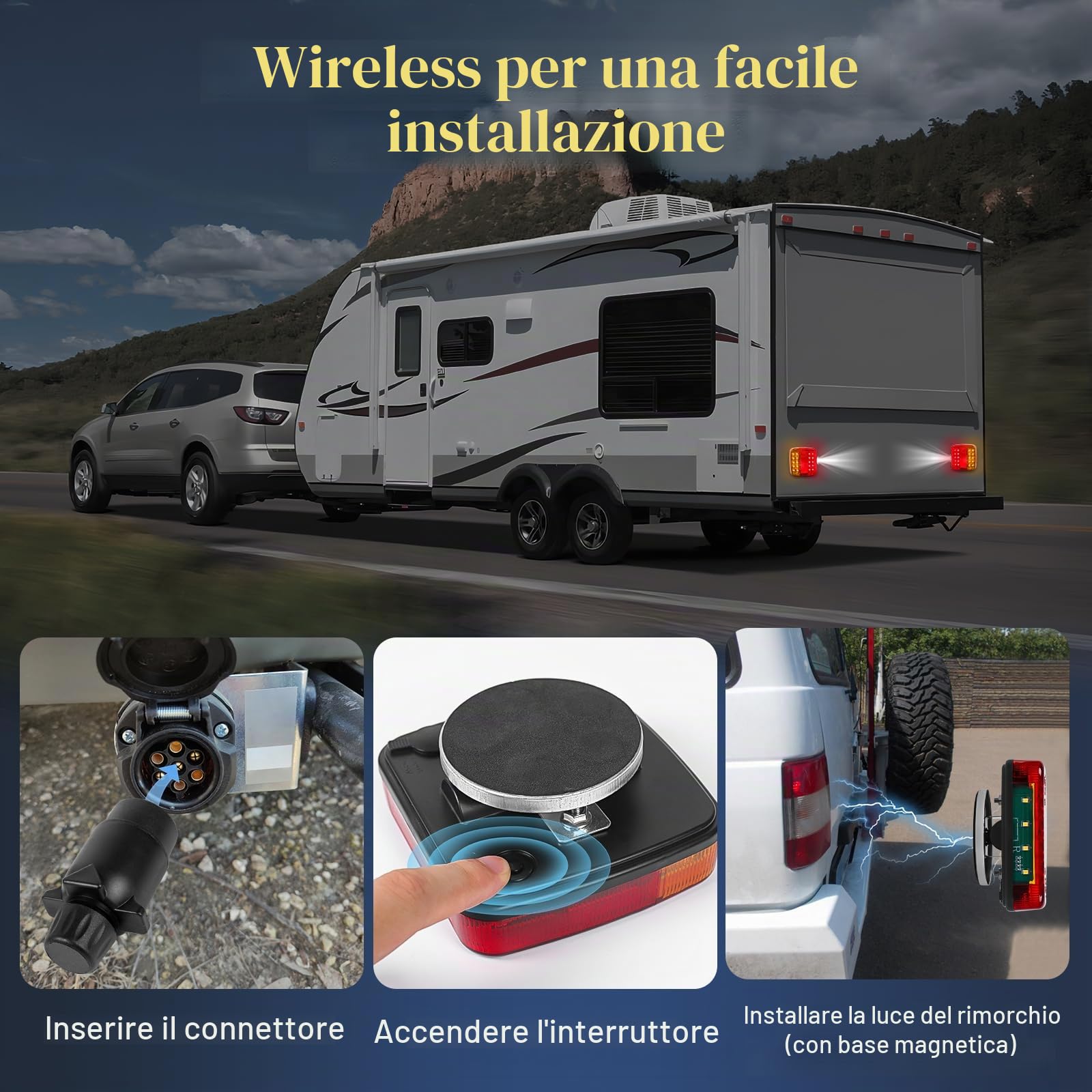 LED Fanali posteriori rimorchio senza fili 12V magnetico kit Fanale posteriore wireless portatile per rimorchi auto, roulotte, veicoli agricoli, camper- ricaricabile, impermeabile, E11