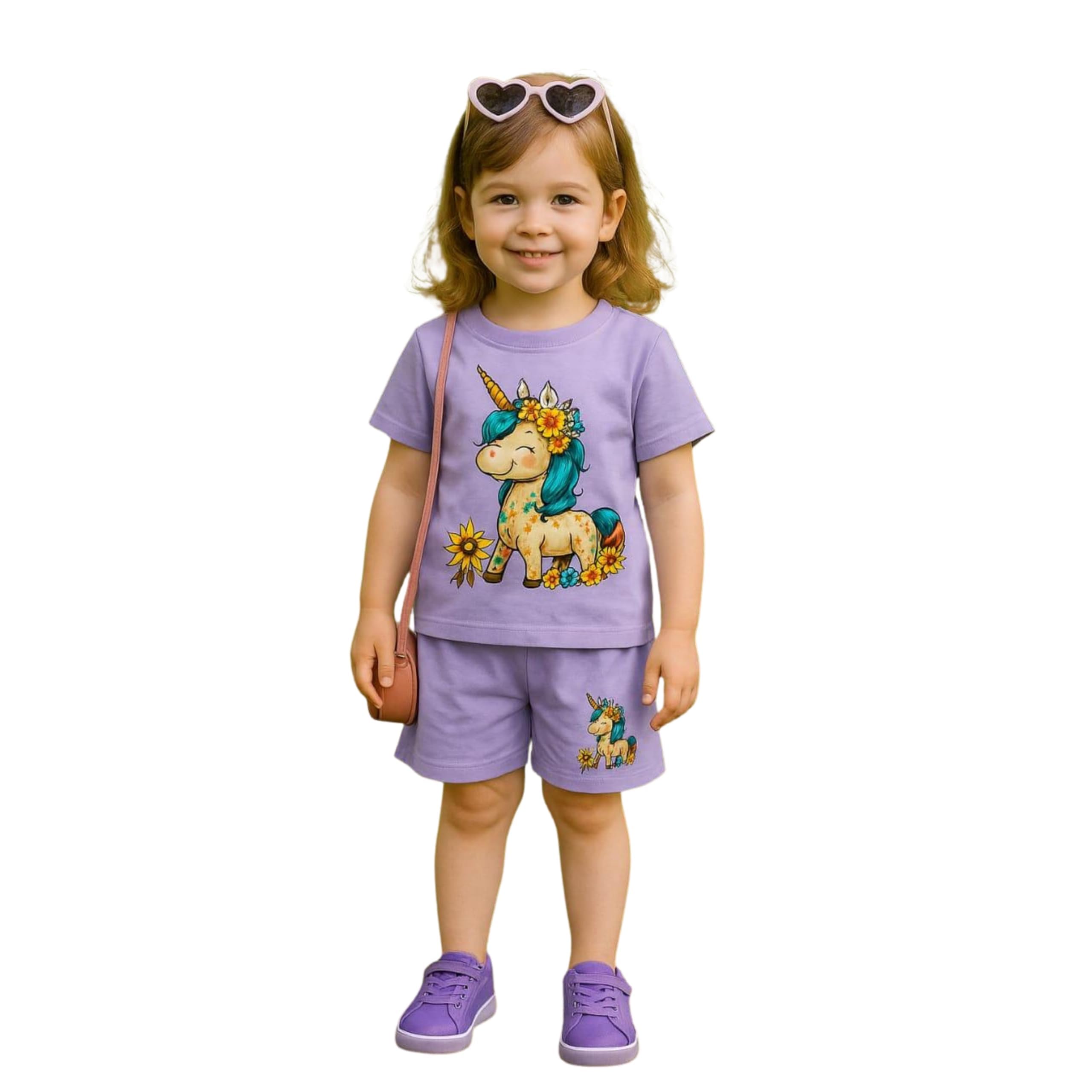 fommy Pure Cotton T-Shirt Shorts Set for Baby Girl & Toddlers | Adorable Cartoon Unicorn Print Summer Casual Outfit for Girls | Ultra-Soft Half Sleeve Top & Shorts Cord Set for Home, Play & Outing-picture-25