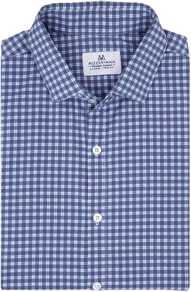 Mizzen + Main Leeward Mens Slim Fit Button Down Plaid Dress Shirt