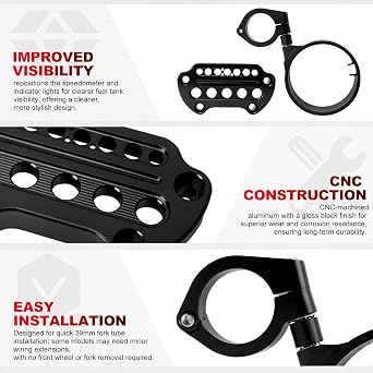 Motorcycle Speedometer Ring Relocation Bracket Side Mount Instrument Cover Handlebar Clamp Fit for Harley Sportster XL 1200 883 XL883 XL1200 Iron 883 Forty Eight 72 48 1993-2022