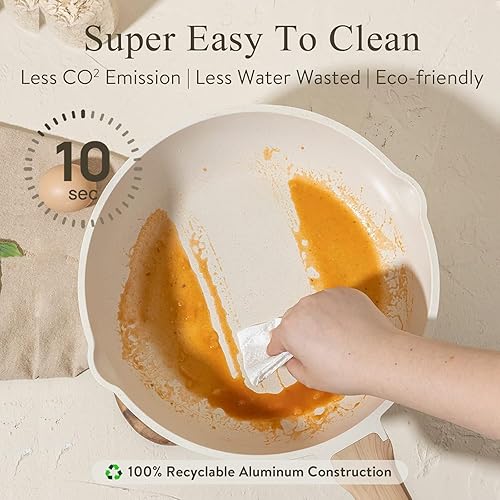 Miniatura 7 de CAROTE Sartén Antiadherente Profunda de 10 Pulgadas para Freír con Tapa, Sartén Jumbo de 4.5 Cuartos para Saltear con Pico Vertedor, Sartén para