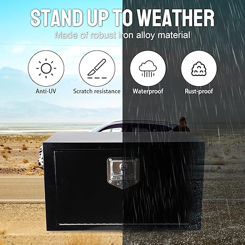 Miniatura 5 de Caja de herramientas de acero negro para camión con mango en T y cerradura, caja de herramientas resistente para camioneta, camión, RV, remolque,