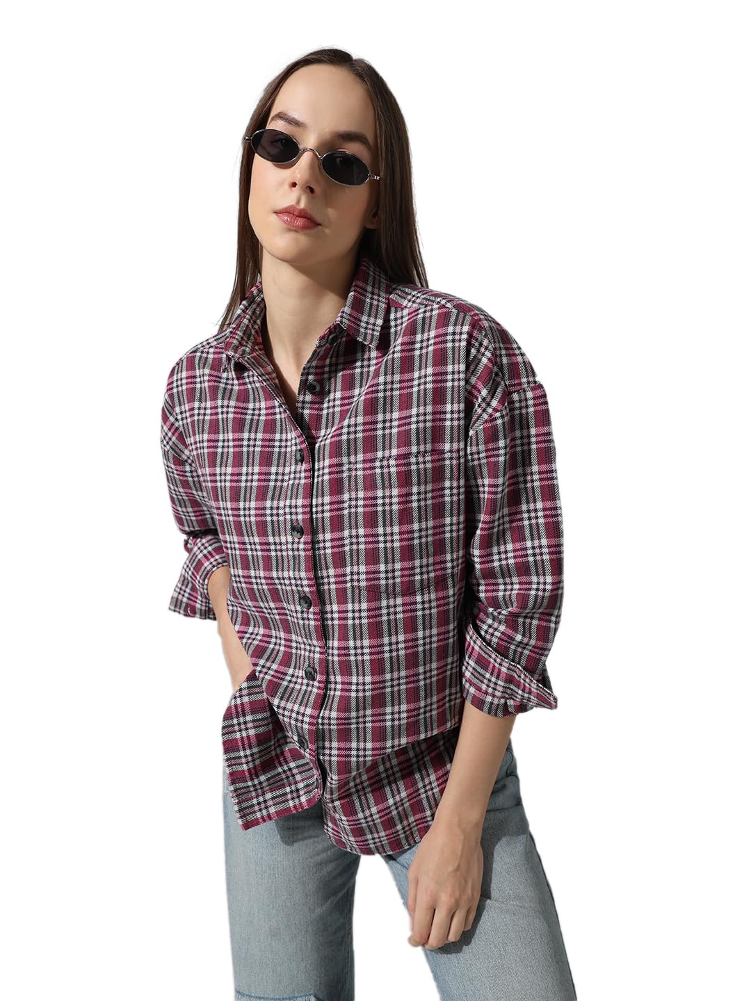 Women Tartan Checks Opaque Checked Casual Shirt-image-9