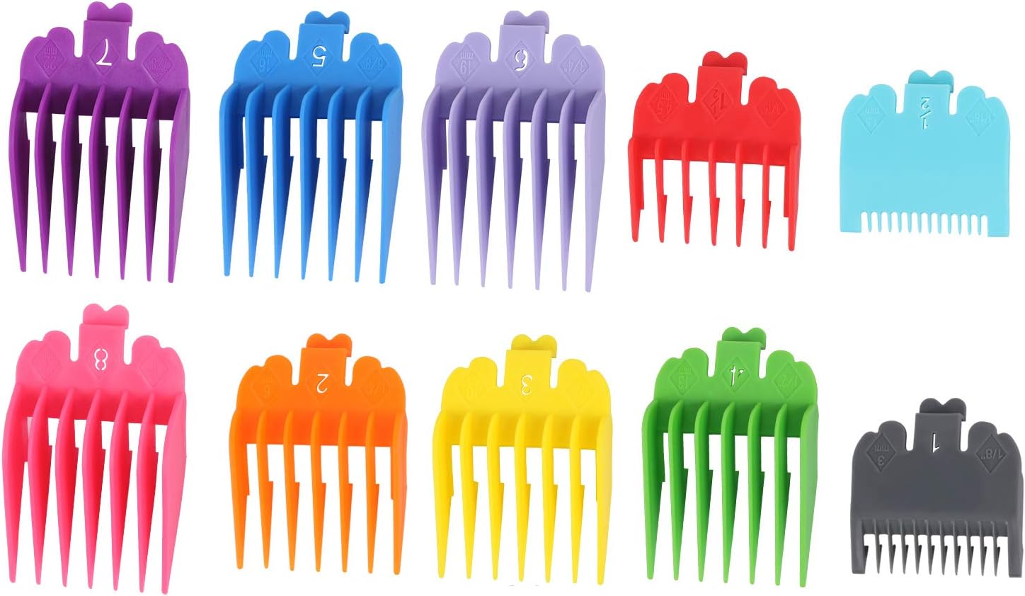 10 Pcs Colorful Professional Hair Clipper Combs Guides 1/16โ to 1โ,Attachment Guide Combs Replacement Guards Set for WahI Clippers/Trimmers