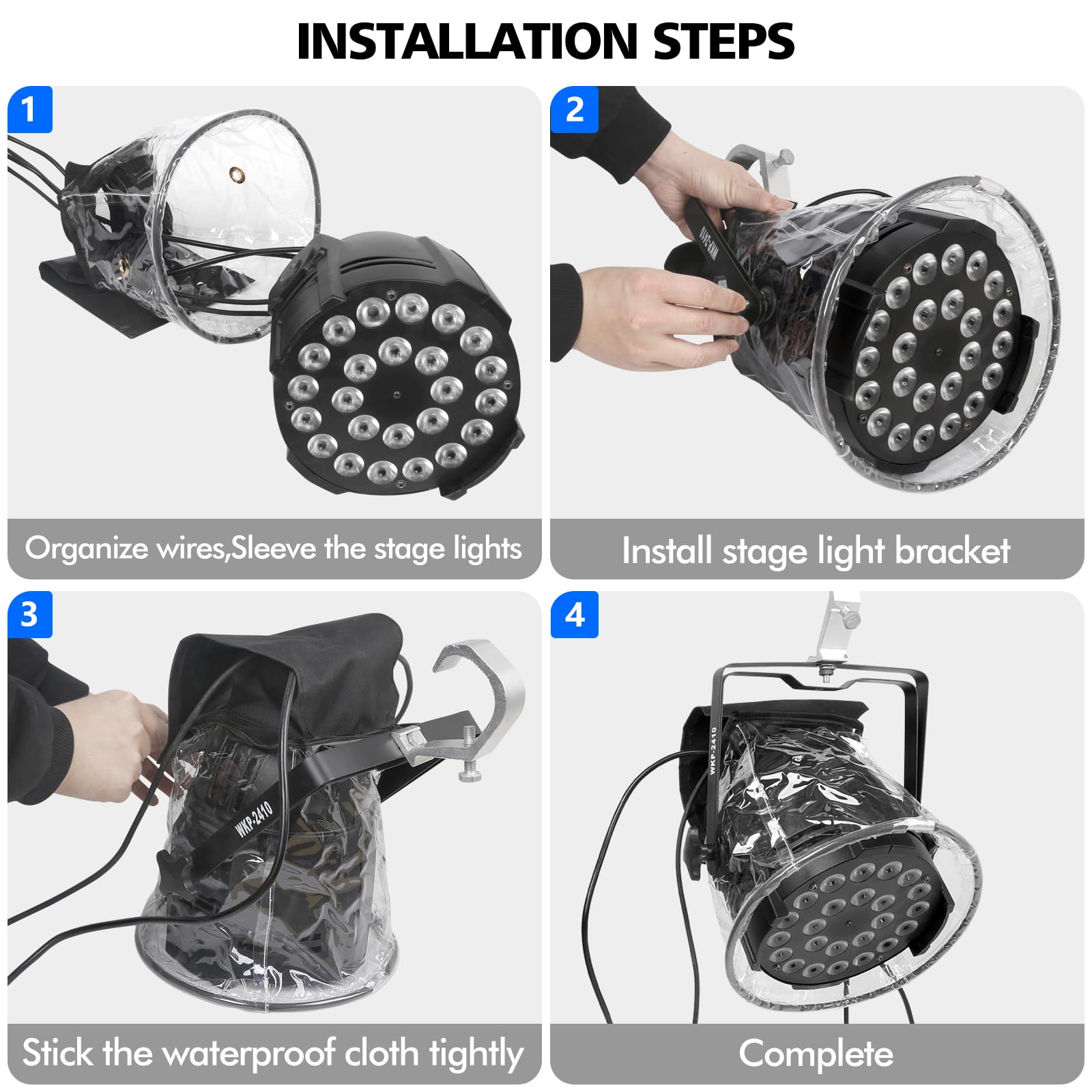 WECAN Cubierta de lluvia para luz LED par impermeable, protección contra la intemperie para iluminación de escenario, mini luz LED colgante de cabeza móvil, accesorios a prueba de lluvia y polvo