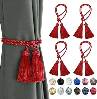 BEL AVENIR 4 Pack Curtain Handmade Tiebacks Decorative Curtain Holdbacks with Tassel (Red, 4 Pack)